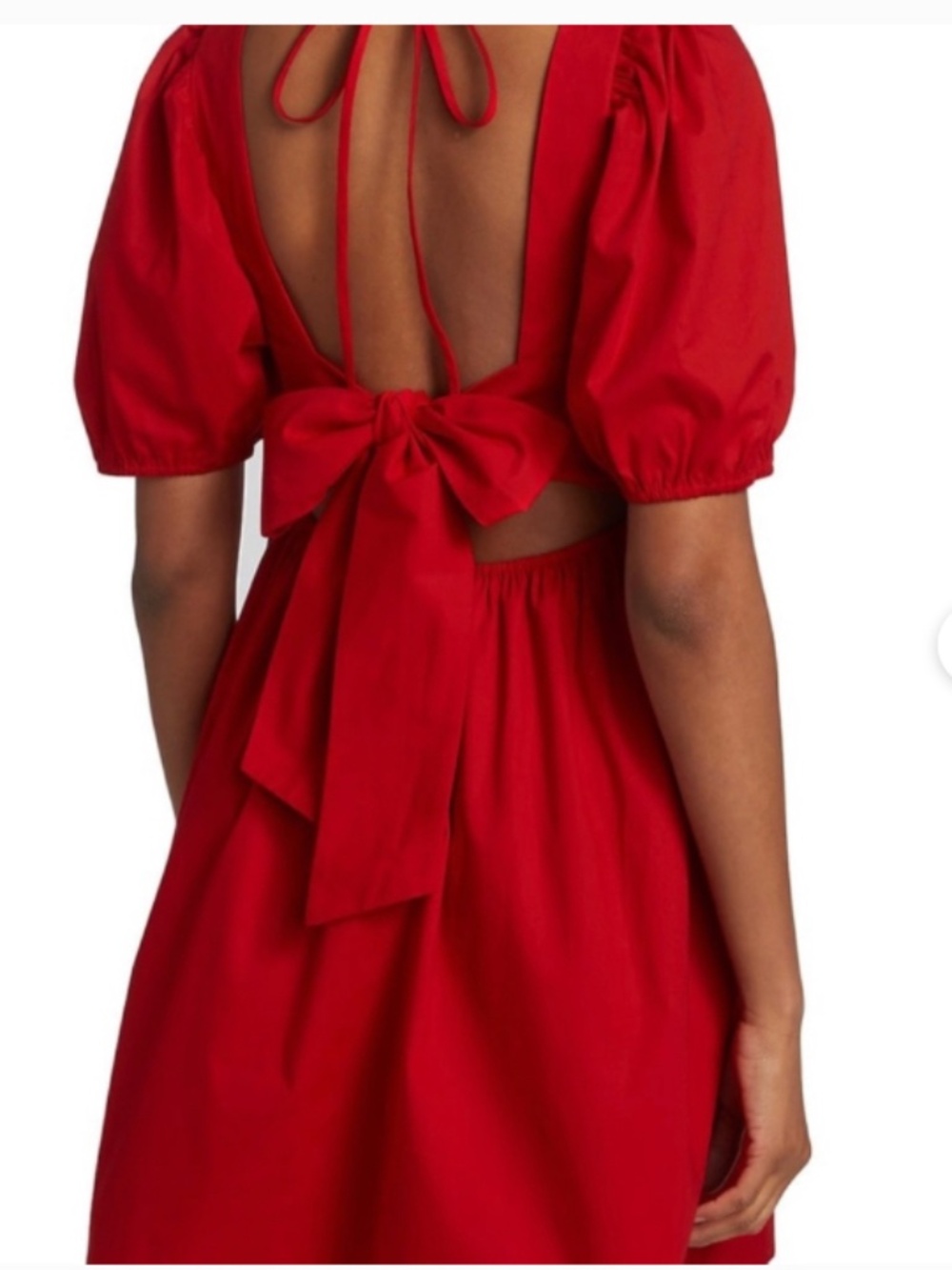 WAYF NWT xs puff sleeve square neck tie back cherry red dress
